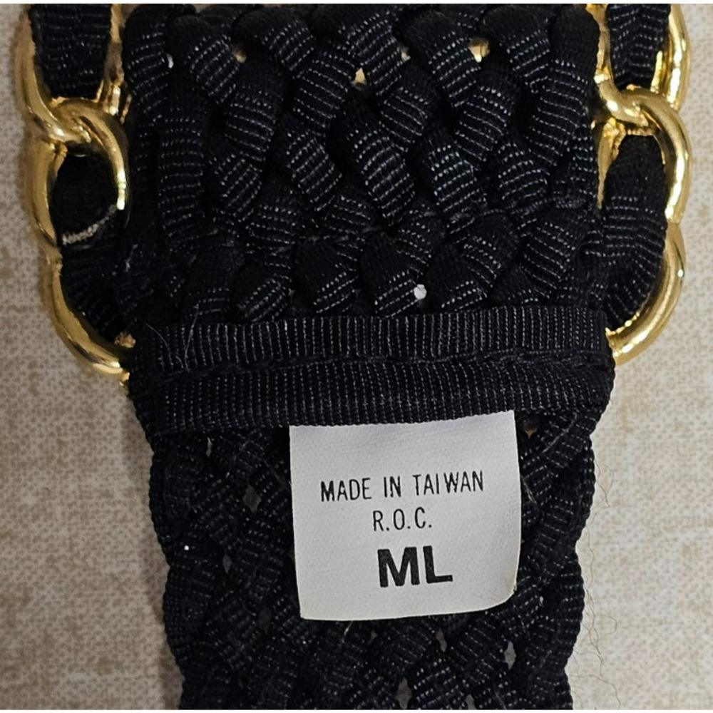 Vintage ROC Wide Black Gold Braided Chain Fashion Belt 80s 90s L /42" Glam - Picture 8 of 8